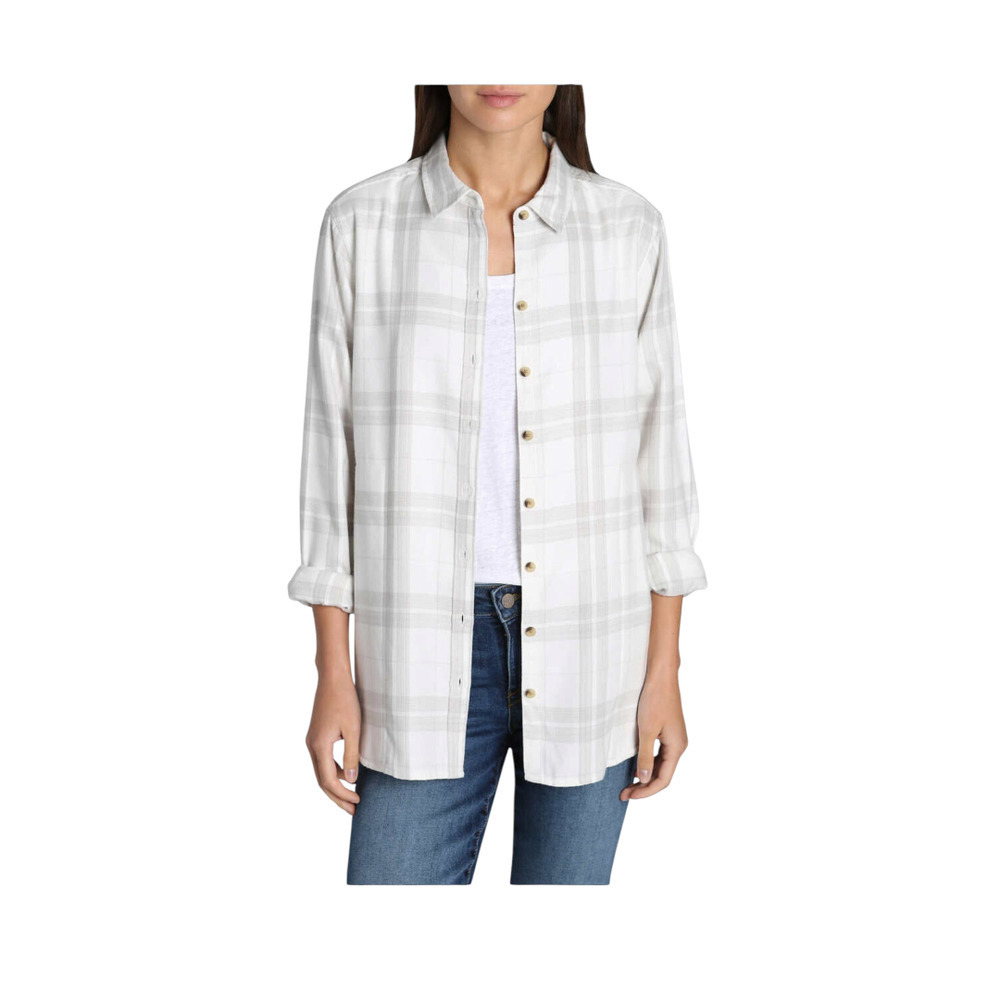 Jachs Girlfriend New York plaid gray white button up long sleeve shirt sz XL
